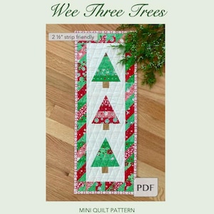 Wee Three Trees Mini Quilt PDF Pattern, Christmas Tree Mini Quilt Pattern, Mini Holiday Quilt Pattern, Easy Jelly Roll Mini Quilt Pattern