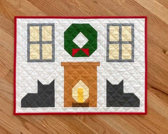 Cozy Kittens Mini Quilt Table Topper or Wall Hanging, Handmade Mini Quilt, Christmas Decor, Cat Quilt for Christmas Decor, Christmas Gift