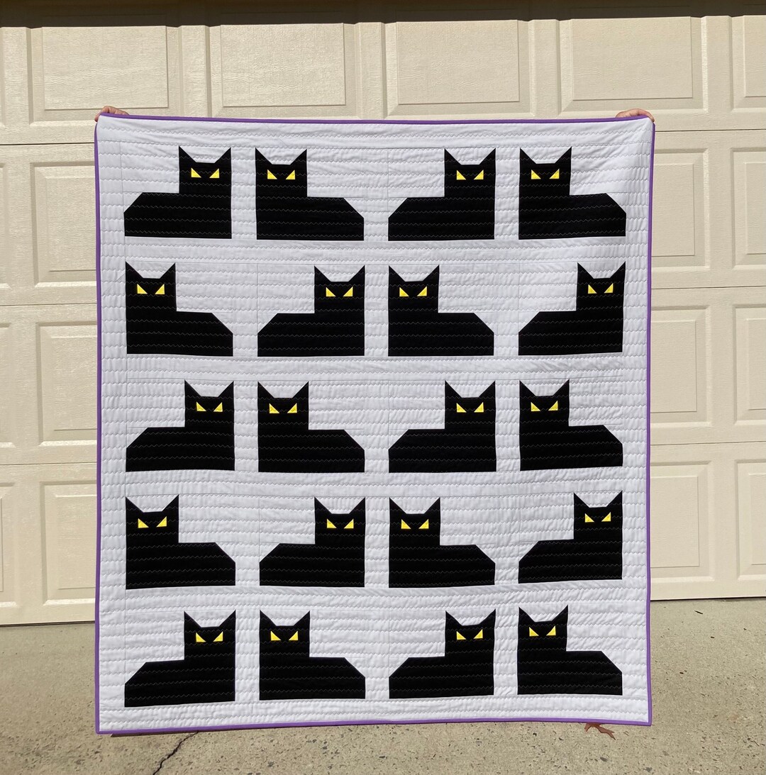 Spooky Kittens Throw Quilt, Handmade Cat Quilt, Halloween Quilt for Cat