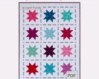 Stitches & Stars Quilt PDF Pattern, Sawtooth Star Quilt Pattern, Quick Quilt Pattern, Fat Eighth or Fat Quarter Friendly Quilt Pattern