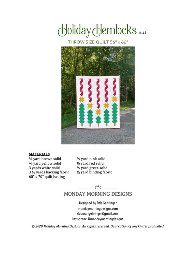 Holiday Hemlocks Throw Quilt PDF Pattern, Christmas Quilt Pattern