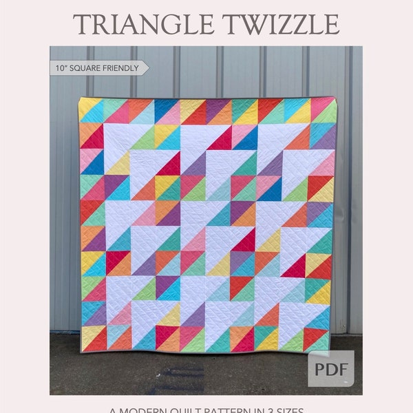 DIGITAL: Triangle Twizzle Quilt PDF Pattern, Modern Quilt Pattern, Easy Quilt Pattern, HST Quilt Pattern