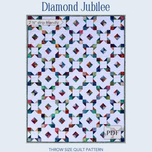 Diamond Jubilee Throw Quilt PDF Pattern, Star Quilt Pattern, Modern Quilt Pattern, Jelly Roll Quilt Pattern, Diamond and Star Quilt Pattern