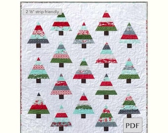 Winter Woodlands Throw Quilt PDF Pattern, Jelly Roll Holiday Quilt Pattern, Easy Holiday Quilt Pattern, Christmas Tree Quilt Pattern