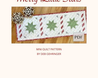 Merry Little Stars Mini Quilt PDF Pattern, Christmas Star Mini Quilt Pattern, Holiday Mini Quilt Pattern, Christmas Table Runner Pattern