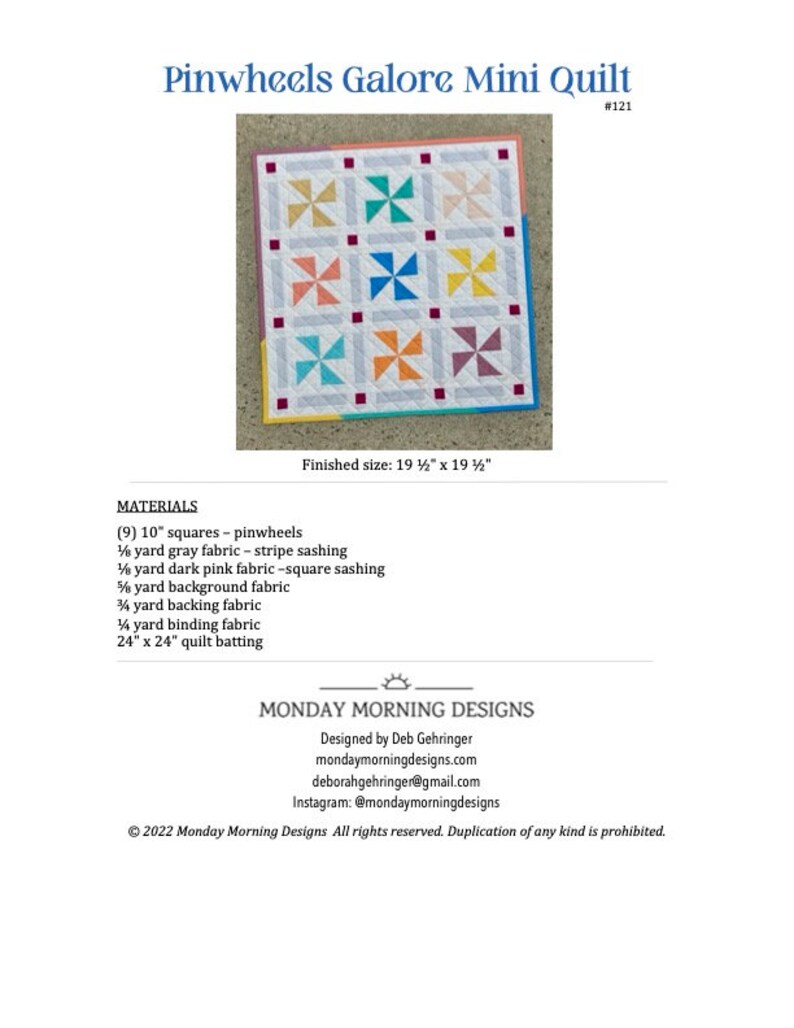 DIGITAL: Pinwheels Galore Mini Quilt PDF Pattern, Pinwheel Mini Quilt Pattern, Easy Mini Quilt Pattern image 3