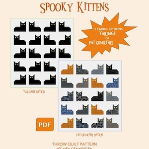 Spooky Kittens Throw Quilt PDF Pattern, Halloween Quilt Pattern, Cat Quilt Pattern, Beginner Quilt Pattern, Halloween Kitty Quilt Pattern