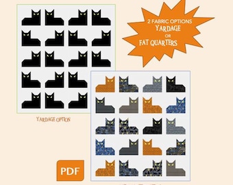 Spooky Kittens Throw Quilt PDF Pattern, Halloween Quilt Pattern, Cat Quilt Pattern, Beginner Quilt Pattern, Halloween Kitty Quilt Pattern