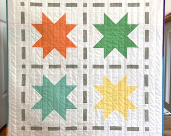 Handmade Stitches & Stars Baby Quilt - 39 5/8" W x 39 5/8" H - Quilt for Newborn Baby or Toddler