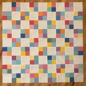 Scrappy Four-Patch Patchwork Baby Quilt Top, Pretty Baby Quilt Top, Colorful Pastel Quilt Top for Quilter to Finish, Longarmer Project