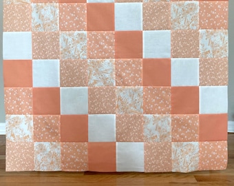 Peach Floral Patchwork Baby or Crib Size Quilt Top, Pretty Baby Size Quilt Top, Colorful Quilt Top for Quilter to Finish, Longarmer Project