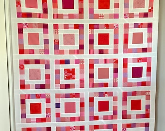 Modern Throw Size Quilt Top, Pink, Purple and Red Scrappy Quilt Top to Finish, Longarm Quilter Project