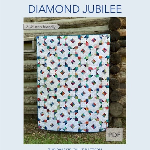 DIGITAL: Diamant-Jubiläums-Überwurf, Quilt-Muster, Stern-Quilt-Muster, Modernes Quilt-Muster, Jelly Roll Quilt Muster