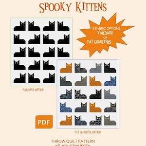 Spooky Kittens Throw Quilt PDF Pattern, Halloween Quilt Pattern, Cat Quilt Pattern, Beginner Quilt Pattern, Halloween Kitty Quilt Pattern