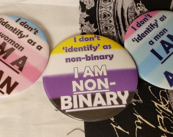 I AM Pride Buttons (Man, Woman, Enby)