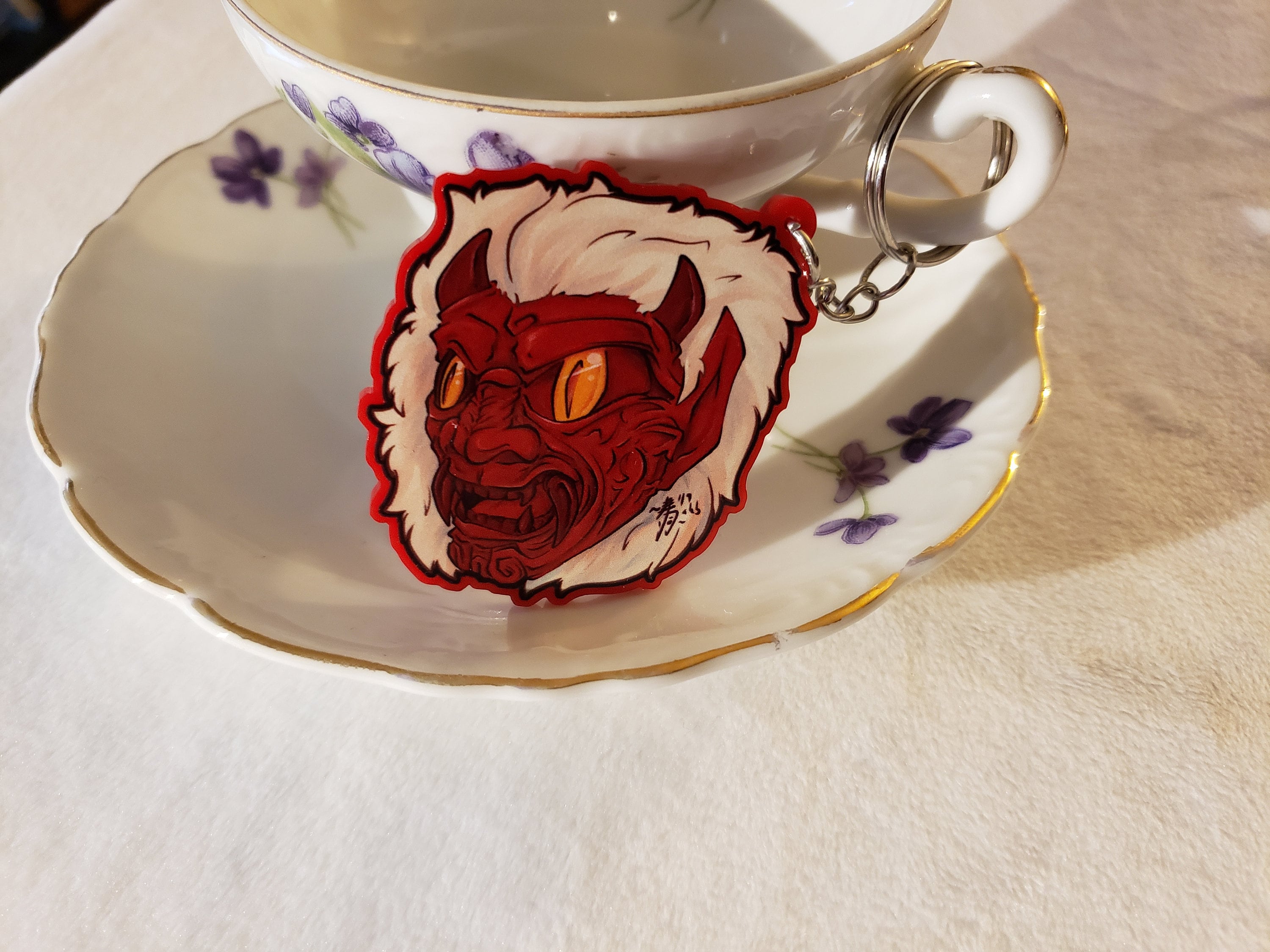 Oni Mask Red Keychain Etsy