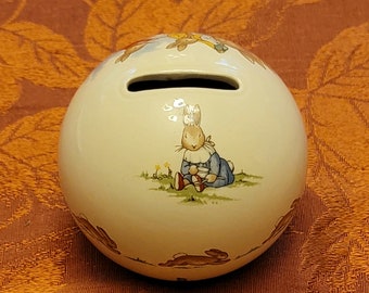 Royal Doulton Bunnykins - Ball-shaped Coin Bank - Knitting Design