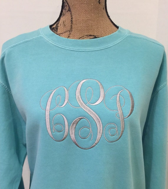 Comfort Colors Monogrammed Sweatshirt Long Sleeve T Shirt Etsy