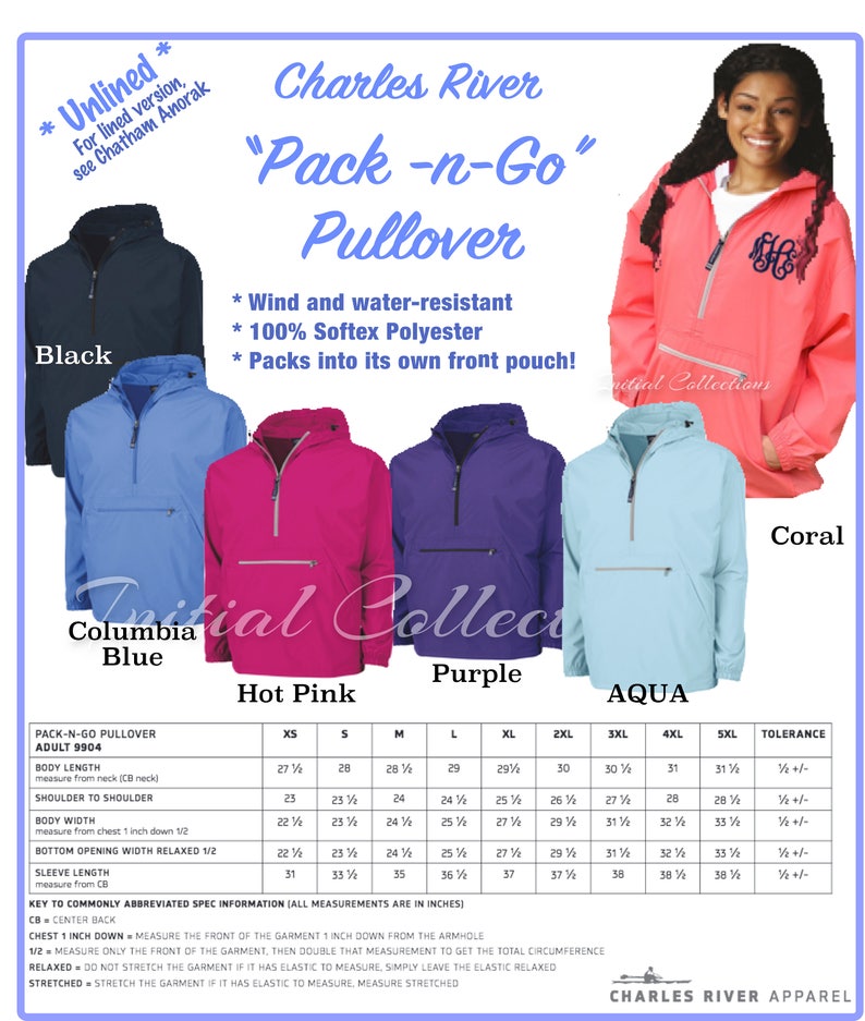 Any color ANY letters Charles River Greek rain jacket Pull over half zip with embroidered Greek letters and sorority name