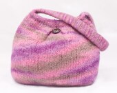 Knit felted handbag- pink, purple and grey swirl pleats bag