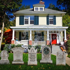 Haunted Mansion Tombstones 6 High Detail Photo Realistic Gravestones Halloween Decoration Waterproof