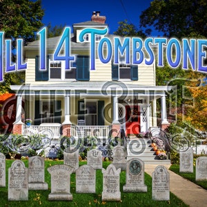Haunted Mansion Tombstones all 14 High Detail Photo Realistic Gravestones Halloween Decoration Waterproof