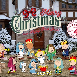 Large Personalized Christmas Nativity Characters Cartoon friends and dog Decoration Waterproof PVC w/ UV Fade Proof Inks Indoor/Outdoor