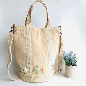 Cord Beuteltasche, Damen Umhängetasche, Beige Beuteltasche, Cord Umhängetasche, Hexagon Handtasche, Spitze Schultertasche, Geschenke für sie