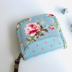 Cartera de rosas, Cartera pequeña para mujer, Cartera de tela azul, Cartera de rosas, regalos para ella