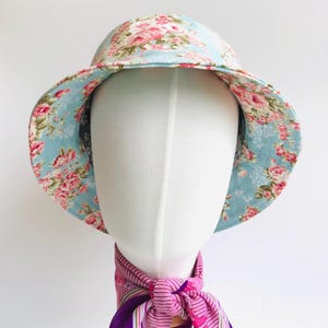 Blue bucket hat, Summer hat for women, Floral reversible bucket hat, Rose bucket hat, Blue sun hat, Sun reversible bucket hat, Gifts for mom