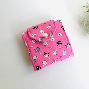 Billetera de gatos, Billetera pequeña rosa, Billetera de tela hecha a mano, regalos para ella