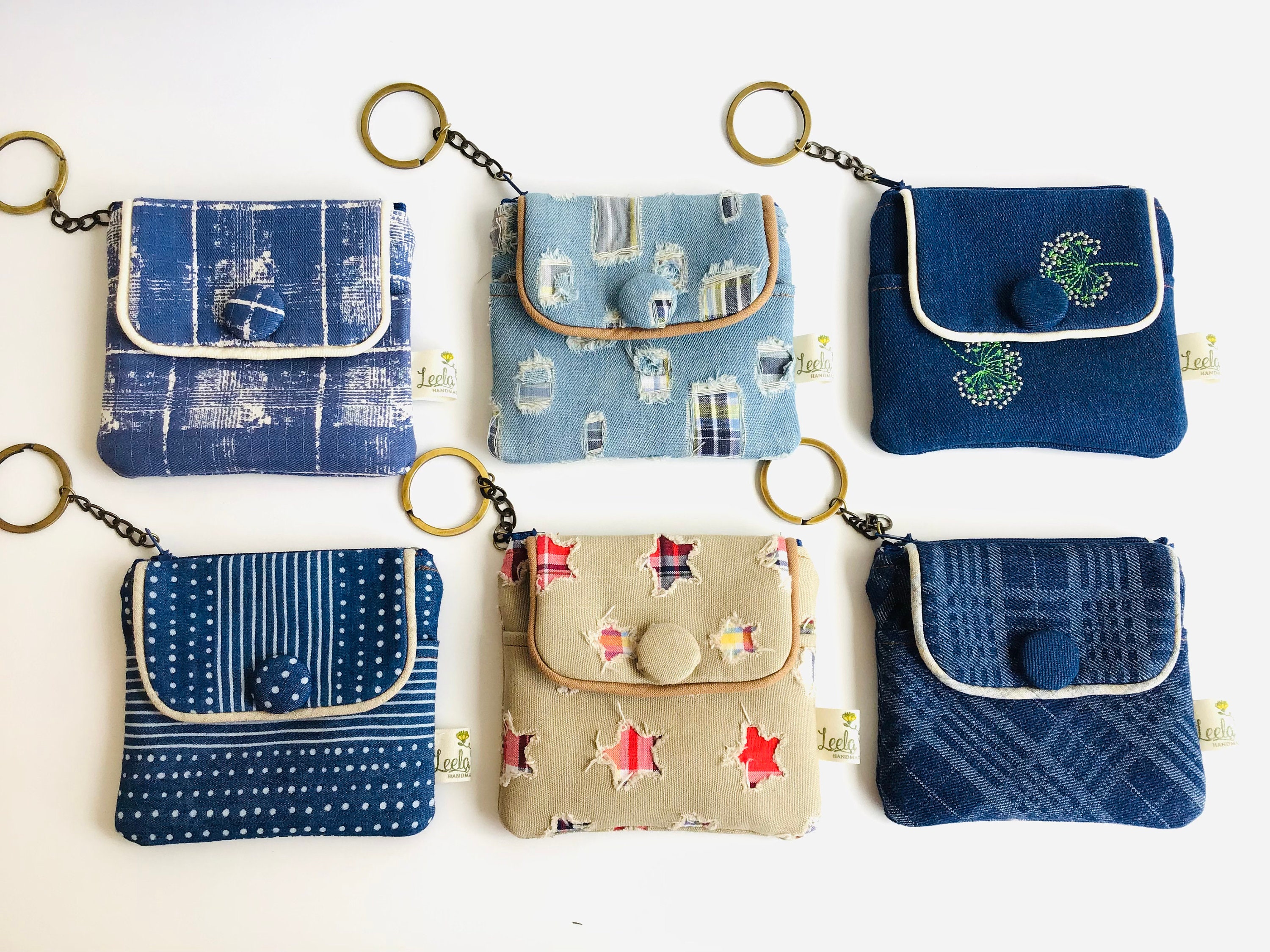  INTOA design Handmade Denim Coin Purse of Recycled Jeans,  Medium Blue : Handmade Products