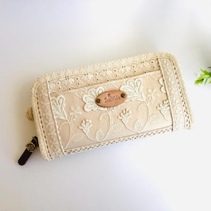 Damen-Clutch-Brieftasche, Brieftasche für Frauen, Spitzenbrieftasche, Beige Kupplungsbrieftasche, Brieftasche mit Spitze, Stoff-Brieftasche, Handgemachte Brieftasche, Geschenke für sie