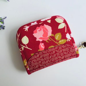 Red small wallet, Small wallet for women, Pink roses wallet, Red fabric wallet, Wallet with flowers, Roses small wallet, gifts for her