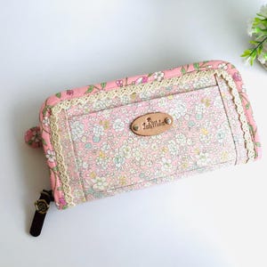 Portefeuille pour femme, Pochette pour femme, Pochette rose, Portefeuille à fleurs roses, Portefeuille à fleurs, Long portefeuille fait main, Cadeaux pour elle