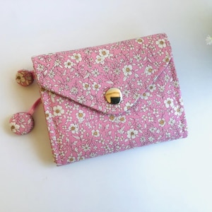 Kleines Portemonnaie für Frauen, Pink kleine Geldbörse Portemonnaie mit Blumen, Damen Geldbörse klein, Pinke Geldbörse, Stoff Geldbörse handgemacht, Geschenke für sie