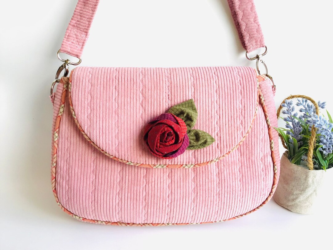 Pink Corduroy Bag Rose Shoulder Bag Corduroy Shoulder Bag Etsy