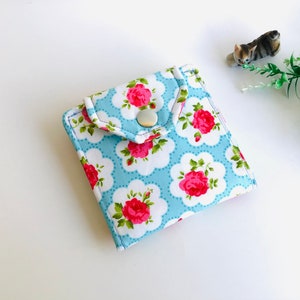 Roses billfold wallet, Small wallet for women, Red roses wallet, Blue small wallet, Women's wallet, Fabric wallet handmade, Gift for her