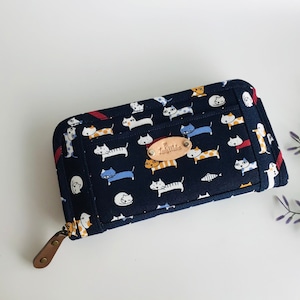 Cartera de gatos, Cartera para mujer, Cartera de tela hecha a mano, Cartera azul, Cartera de gatos lindos