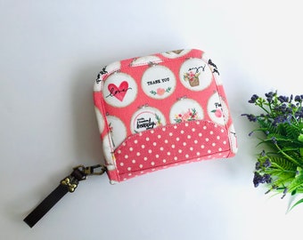 Portefeuille rose, petit portefeuille pour femme, portefeuille en tissu fait main, joli portefeuille, cadeaux pour elle