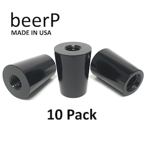 May include: Three black, cylindrical objects with a threaded interior, arranged on a white surface. The objects are labeled "10 Pack" and the text "beerP MADE IN USA" is visible in the image.