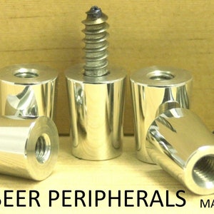 May include: A collection of shiny, silver beer peripherals. The image shows several cylindrical pieces with threaded openings and a screw. The text "BEER PERIPHERALS" is displayed at the bottom, with "MADE IN USA" next to it.