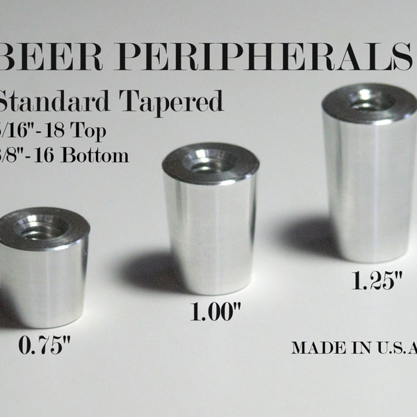 10 Pack Tapered Beer Tap Handle Ferrule Chrome Aluminum  5/16'-18 and 3/8"-16  Through Hole