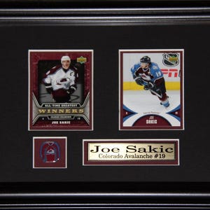 Cadre de collection pour 2 cartes de souvenirs de hockey sur l'Avalanche du Colorado Joe Sakic