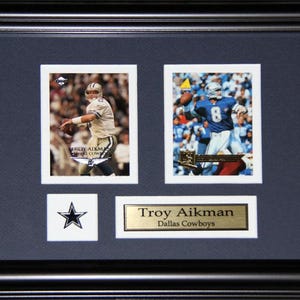 Cadre de collection pour 2 cartes souvenirs de football Troy Aikman Dallas Cowboys
