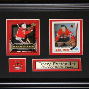 Cadre de collection Tony Esposito Blackhawks de Chicago, 2 cartes, souvenirs de hockey