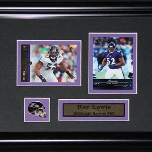 Cadre de collection Ray Lewis Baltimore Ravens, 2 cartes souvenirs de football