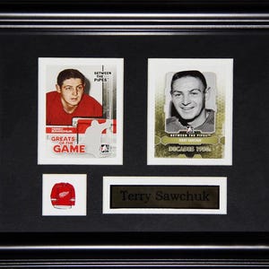 Cadre de collection pour 2 cartes souvenirs de hockey Red Wings de Detroit, Terry Sawchuk