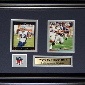 Cadre de collection pour 2 cartes souvenirs de football des New England Patriots de Wes Welker