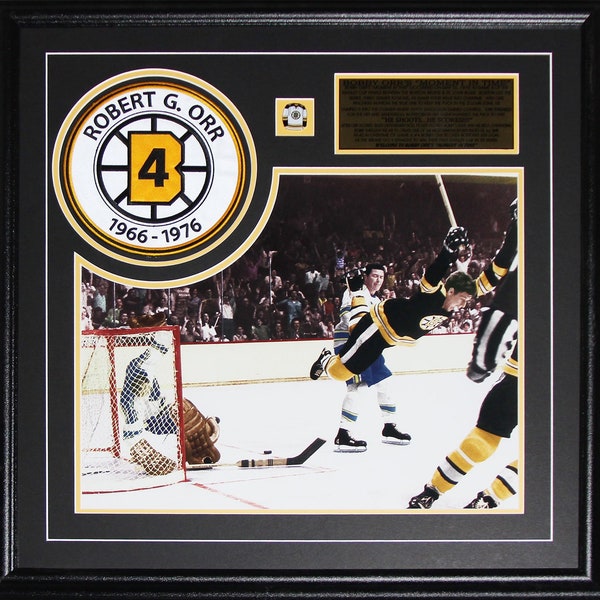 Bobby Orr Boston Bruins The Goal 16x20 with patch Hockey Collector Frame